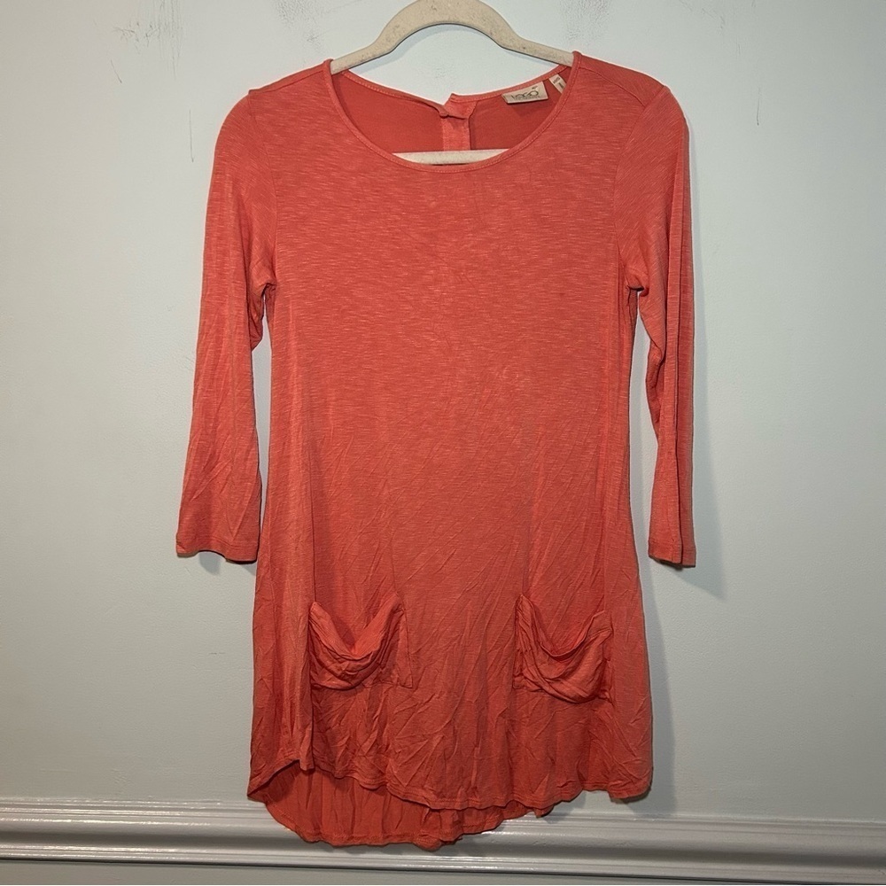 LOGO Orange Front Pocket Back Button Up 3/4 Sleeve Blouse Size XXS